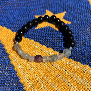 Rainbow fluorite & obsidian bracelet