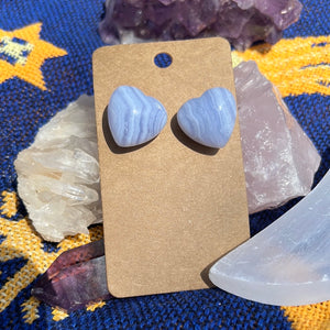 Blue striped agate heart earrings